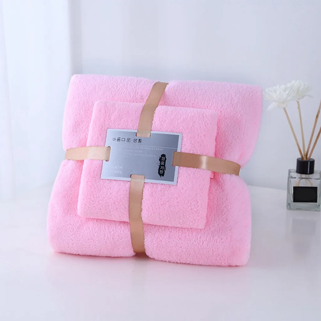 Conjunto de 2 Toalhas de Banho Rosa, Macias e Absorventes em Tecido Fleece Coral, 35x75cm e 70x140cm AQUAFORGE