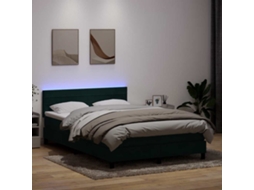 Vidaxl Cama Box Spring C/ Colchão E Led 160x220 Cm Veludo Verde-escuro
