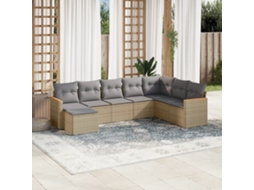 Vidaxl 8 Pcs Conj. Sofás Jardim C/ Almofadões Vime Pe Bege Misturado