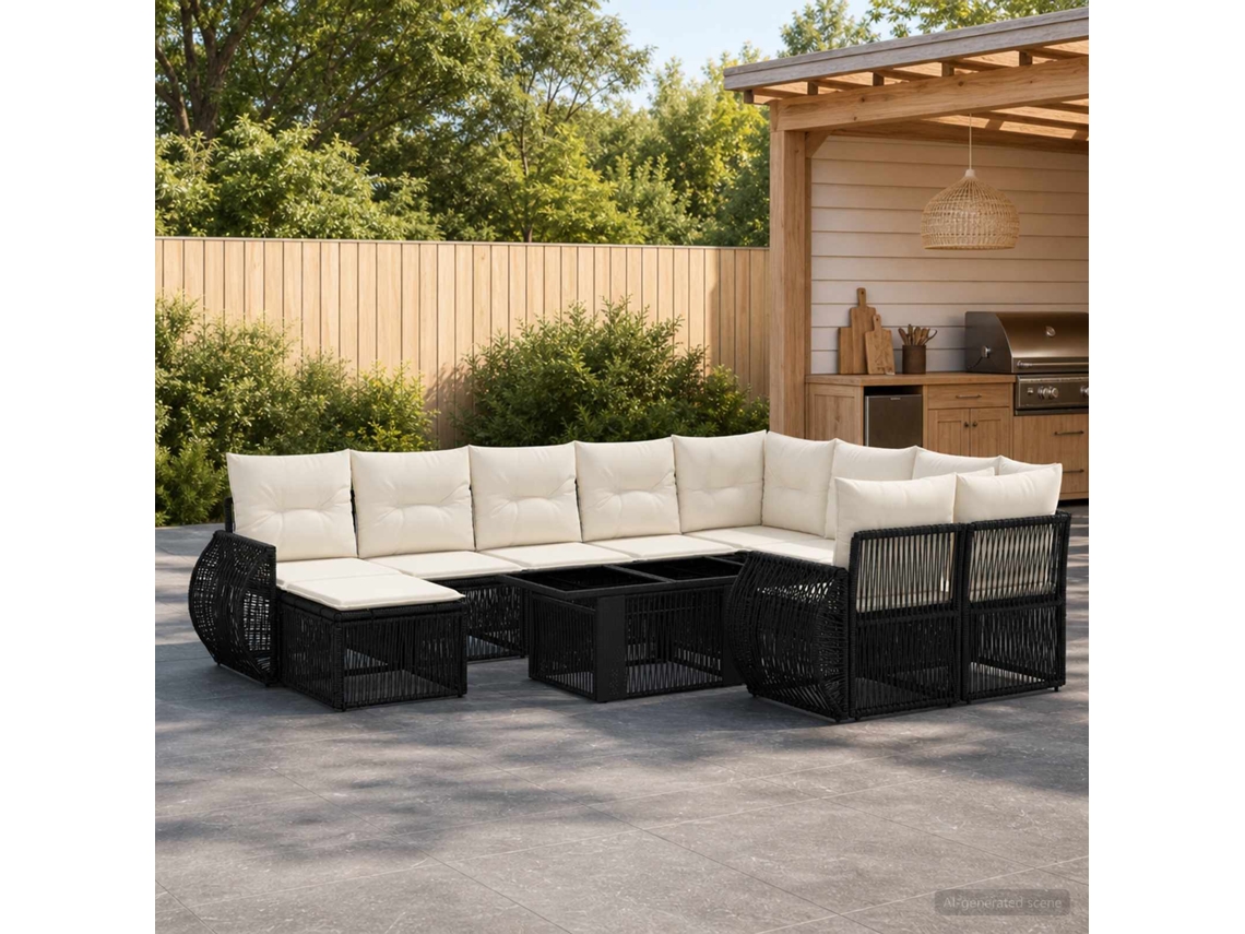 Vidaxl Conjunto De Sofá De Jardim 11 Unid. Preto E Branco Creme