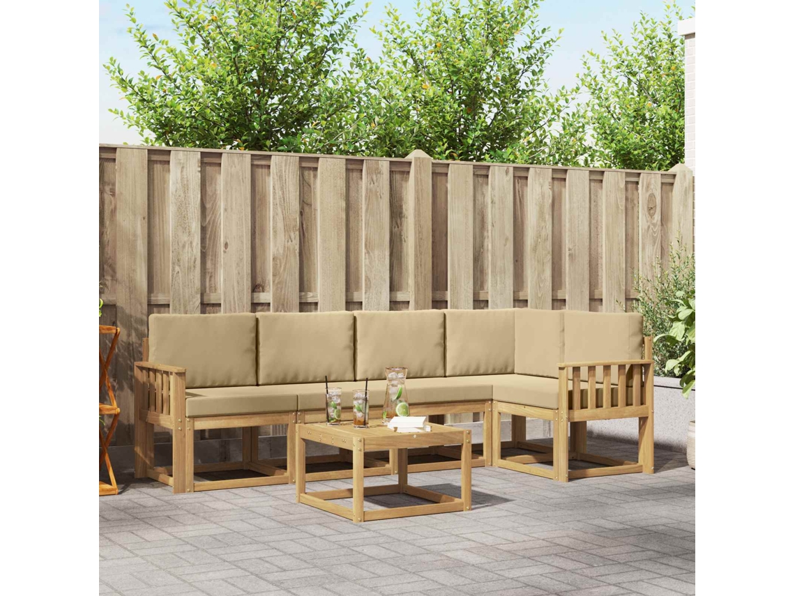 Vidaxl Conjunto De Sofás Para Exterior 6 Unid. Branco E Bege