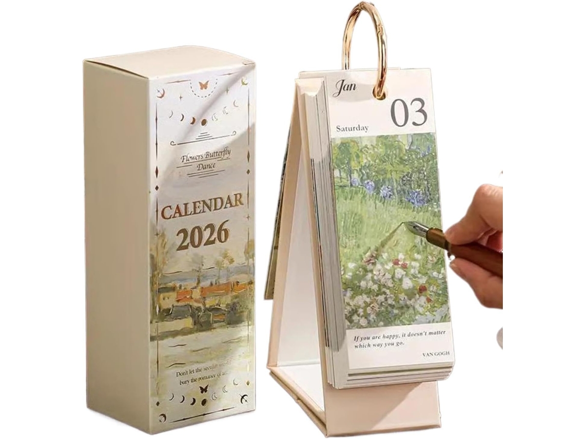 Calendário De Mesa 2026 – Organizador Compacto Com Pingente Decorativo