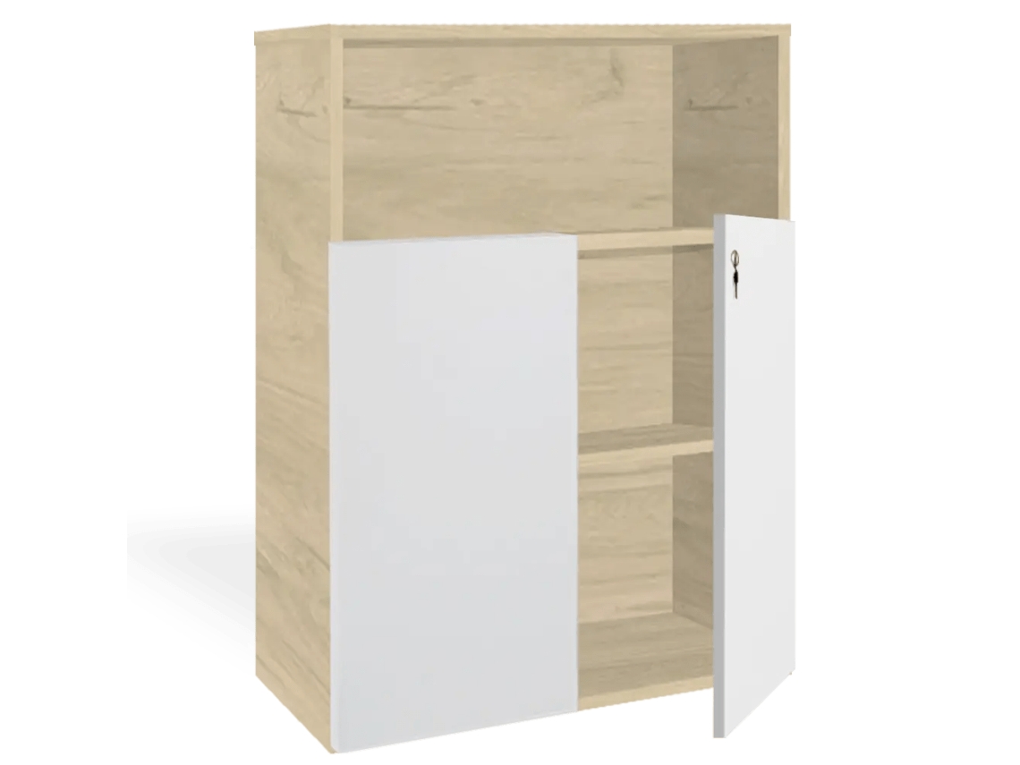 Armário de arquivo com portas baixas. 3 prateleiras. 120 x 90 x 40 cm. Carvalho-Branco. OFILIKE