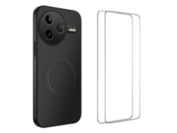 Capa Magnética Wanlonfeng Tq1 Series Com Textura De Fibra De Carbono E Tpu Para Xiaomi Poco F7 Pro 5g E Xiaomi Redmi K80 5g, Com 2 Películas De Tela,
