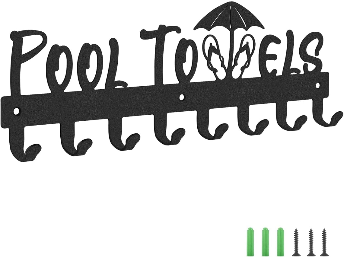 Suporte De Toalhas Para Piscina Com 8 Ganchos, Suporte De Parede Para Toalhas Uso Externo Ou No Banheiro, Cabide Para