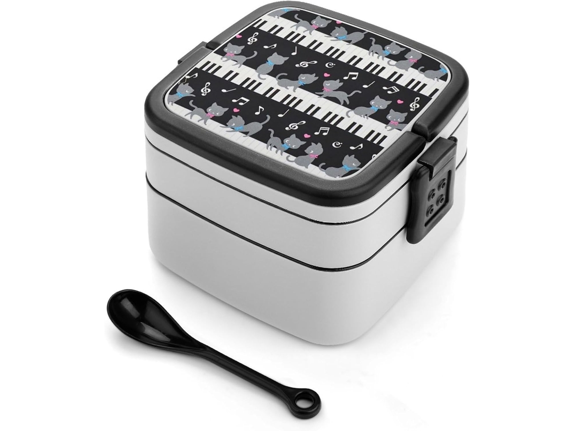 Music Cat Marmita Bento Empilhável De 1000ml Com Duas Camadas, À Prova De Vazamentos, Com Colher, Recipiente Portátil De