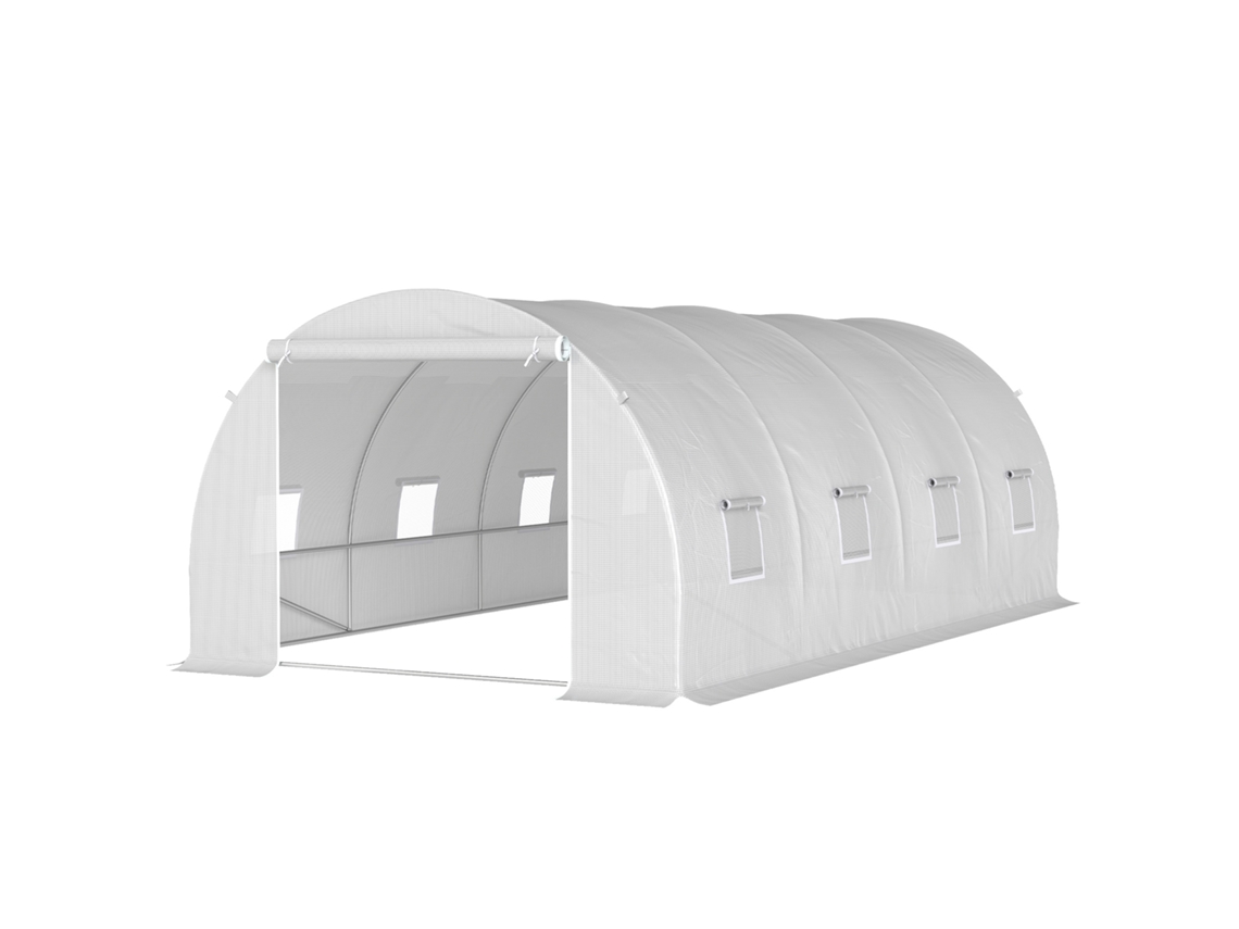 Estufa Túnel 595x300x200cm, 8 Janelas, Cobertura Polietileno, Aço 24mm