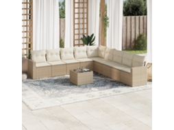 Vidaxl 10 Pcs Conjunto De Sofás P/ Jardim Com Almofadões Vime Pe Bege