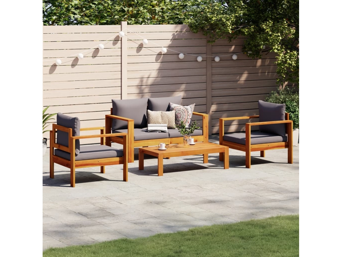 Vidaxl 4 Pcs Conjunto de Sofás de Jardim com Almofadões Acácia Maciça