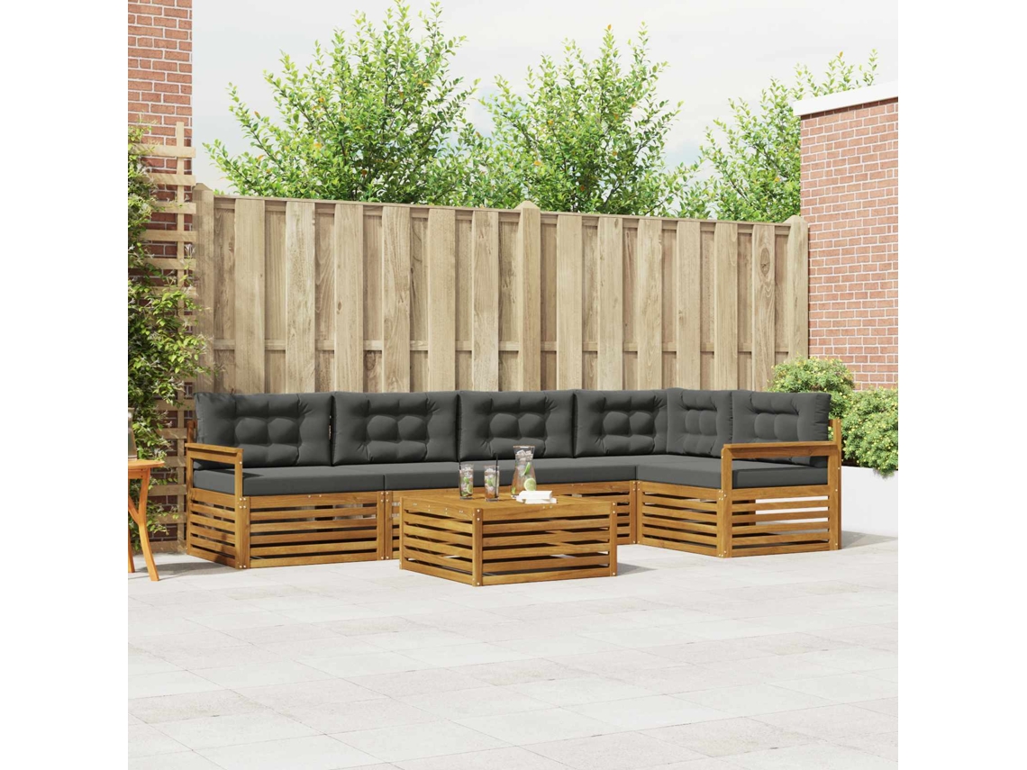 Vidaxl Conjunto De Sofás Para Exterior 6 Unid. Natural E Antracite