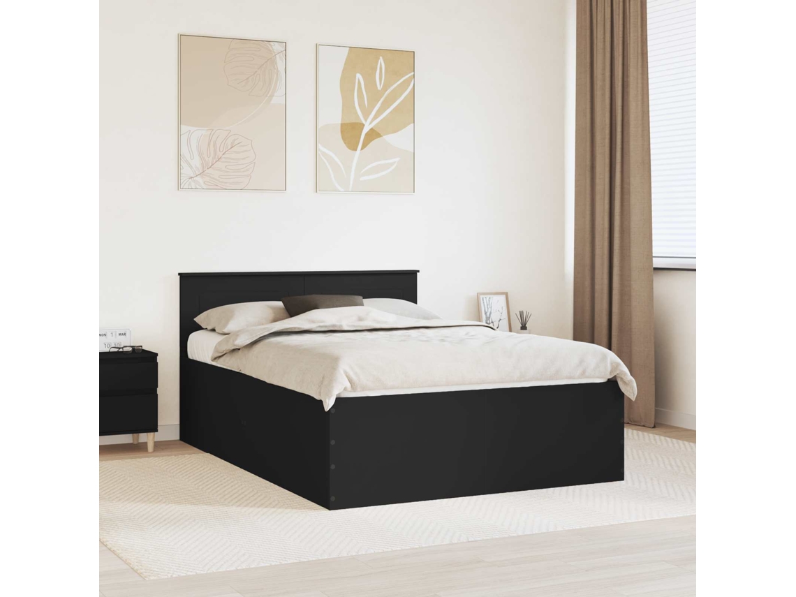 Vidaxl Estrutura Da Cama Preto 140 X 190 Cm Derivados De Madeira