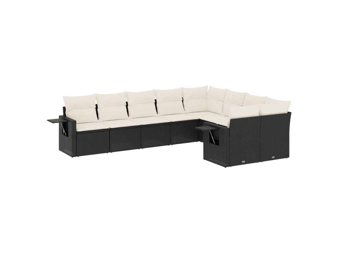 Conjunto de 9 sofás de jardim com almofadões Vime Pe Preto MAISON EXCLUSIVE (9 peças)