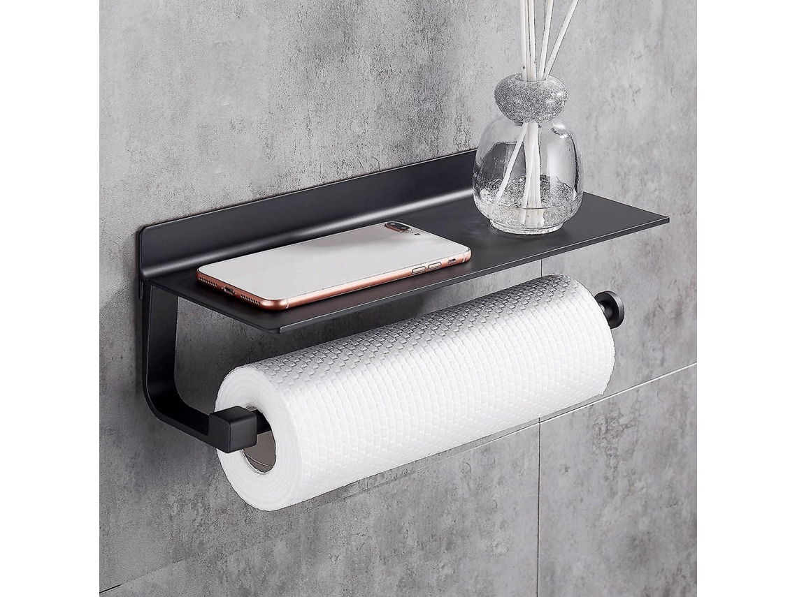 Porta-guardanapos de parede de 33 cm, dispensador de papel para cozinha em alumínio preto espacial, sem necessidade de furar, resistente a riscos.