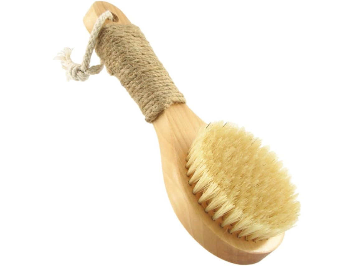 Escova De Banho Antiderrapante Beaupretty 20cm Com Cerdas Javali E Cabo Madeira, Esfoliante Para Pele Sensível