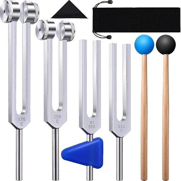 Conjunto de 4 Diapasões com Martelo para Vibração Sonora ys_tfrf AQUAFORGE (128 Hz, 256 Hz, 512 Hz, 528 Hz)