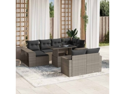 Vidaxl 11 Pcs Conjunto Sofás De Jardim C/ Almofadões Vime Pe Cinzento
