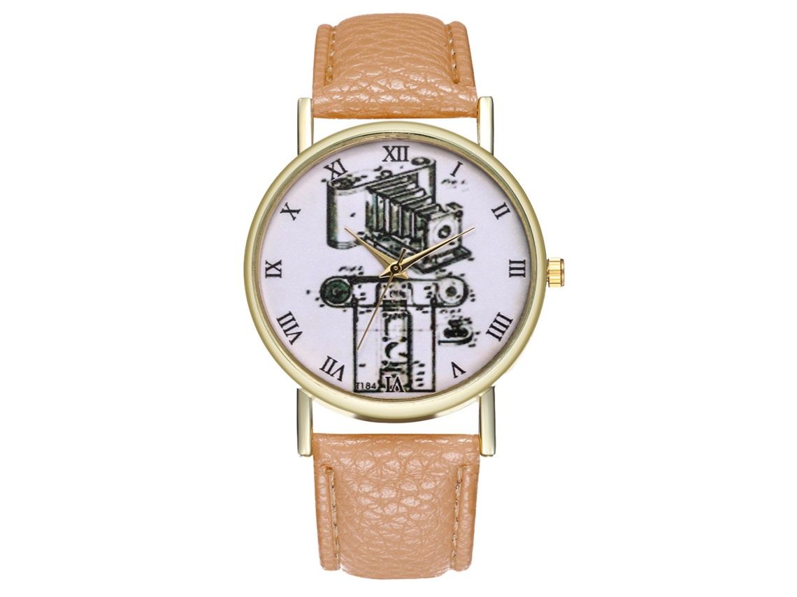 Relógio de pulso Zhoulianfa T303-a com pulseira de couro creme e mecanismo de quartzo, para uso masculino e feminino.