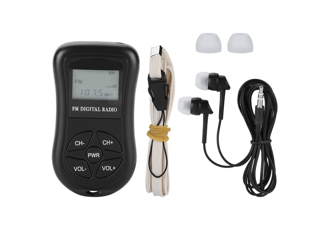 Rádio Digital Portátil Mini Com Lcd, Fones De Ouvido E Cordão Personalizado