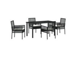 Conjunto 5 De Jantar De Vidaxl Para Jardim Com Almofadas Rattan Preto