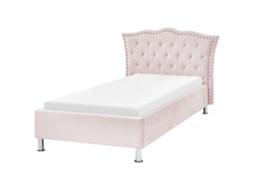 Cama Chesterfield Estofada Em Veludo Beliani Metz De Veludo Rosa Pastel 90x200