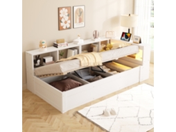 Sofá Cama 90x200 Cm Com Tomada Eu Arrumação E Led Multicolor Branco Sem Colchão