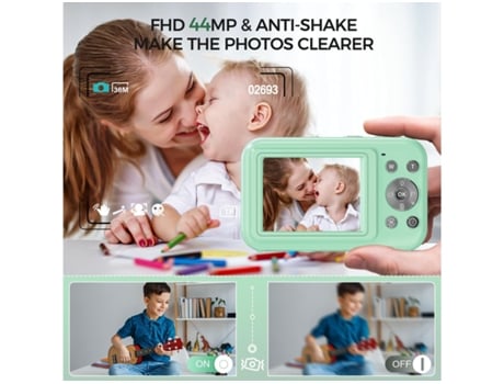 Câmara Digital para Crianças Compact VIGA EUROPE Dc406 Fdh 44Mp Zoom com Foco Automático 16X Tela de 2 4 Polegadas Verde