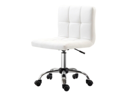 Cadeira De Escritório Ergonômica Sem Braços,ajustável Em Altura,estofada Em Couro Sintético Branco,ideal Para Home Office E Sala De Trabalho