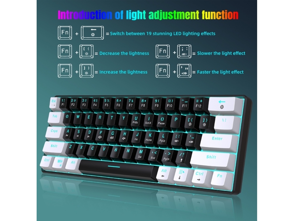 Lurelia Teclado Mecânico 61 Teclas, Usb-c, Com Fio, Retroiluminação, Layout Inglês Para Laptop