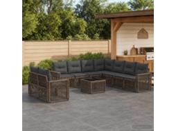 Vidaxl Conjunto De Sofá De Jardim 10 Pcs Cinza E Cinza Escuro Vime Pe