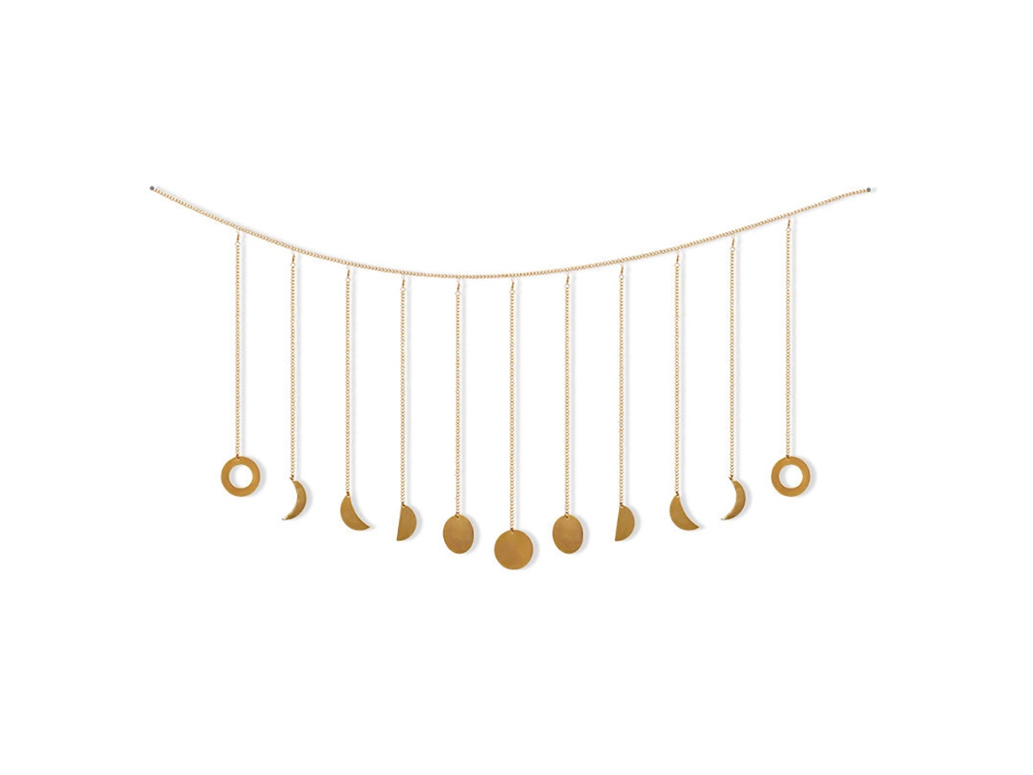 Decoração de Fases Lunares em Metal Dourado Guirlanda Pendente | S/MARCA