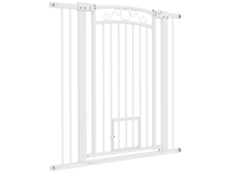 Barreira De Segurança Extensível De Estimação Com Duplo Bloqueio E Porta 76-102x4x104 Cm Branco