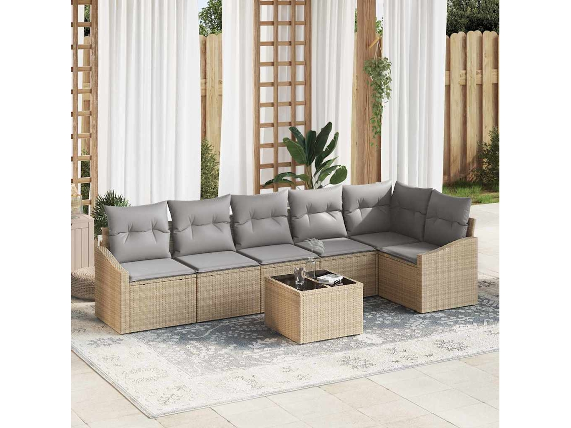 Vidaxl Conjunto De Sofás 7 Unid. Bege Vime Pe