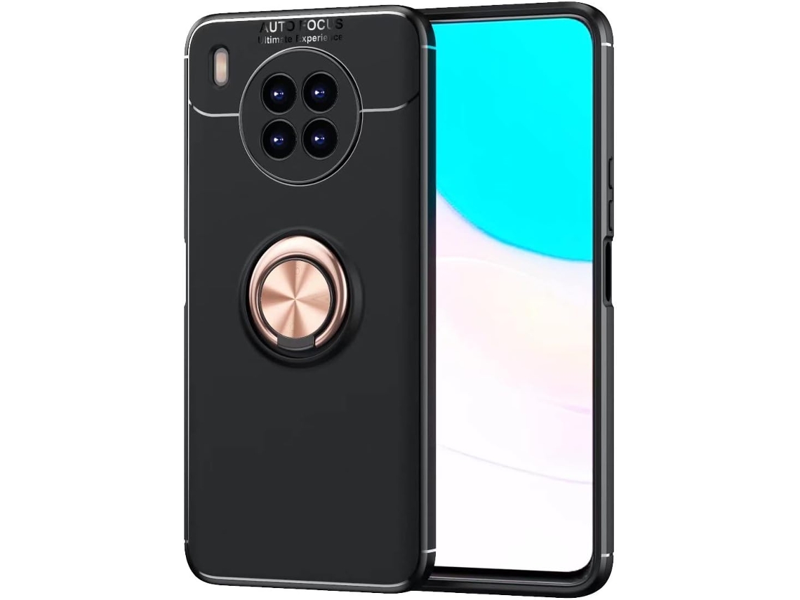 Capa Lite Proteção Graus Anel para Honor, Huawei Honor 50 Lite HONGWE. Vidro Temperado com Anel de Suporte Preto