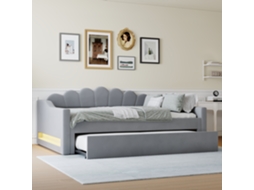 Cama Diurna Acolchoada 140x200 Cm Com Cinto Led E Cama Auxiliar, Cinza.
