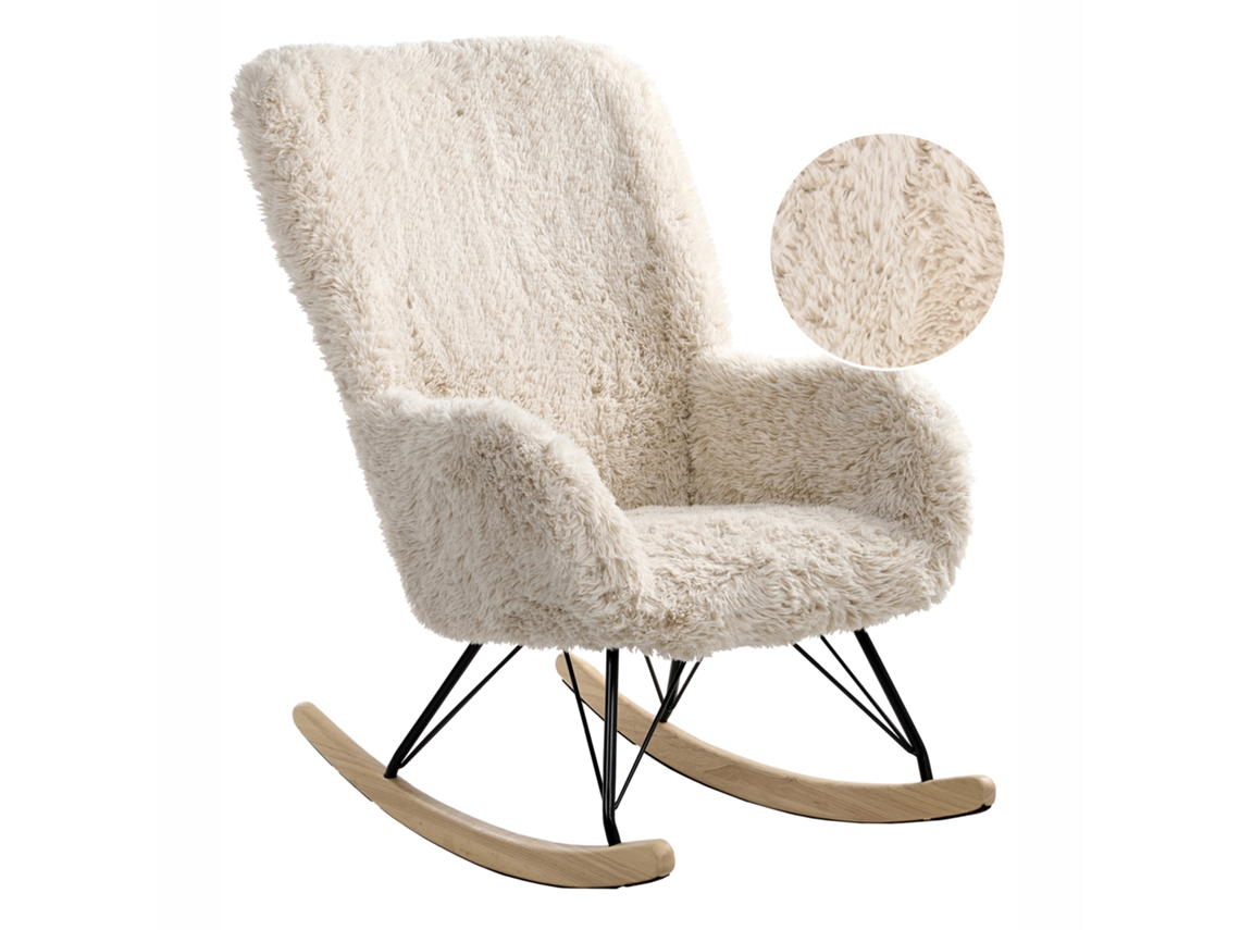 Poltrona De Baloiço Beliani Akra De Pelo Sintético Creme Claro 66x98x104