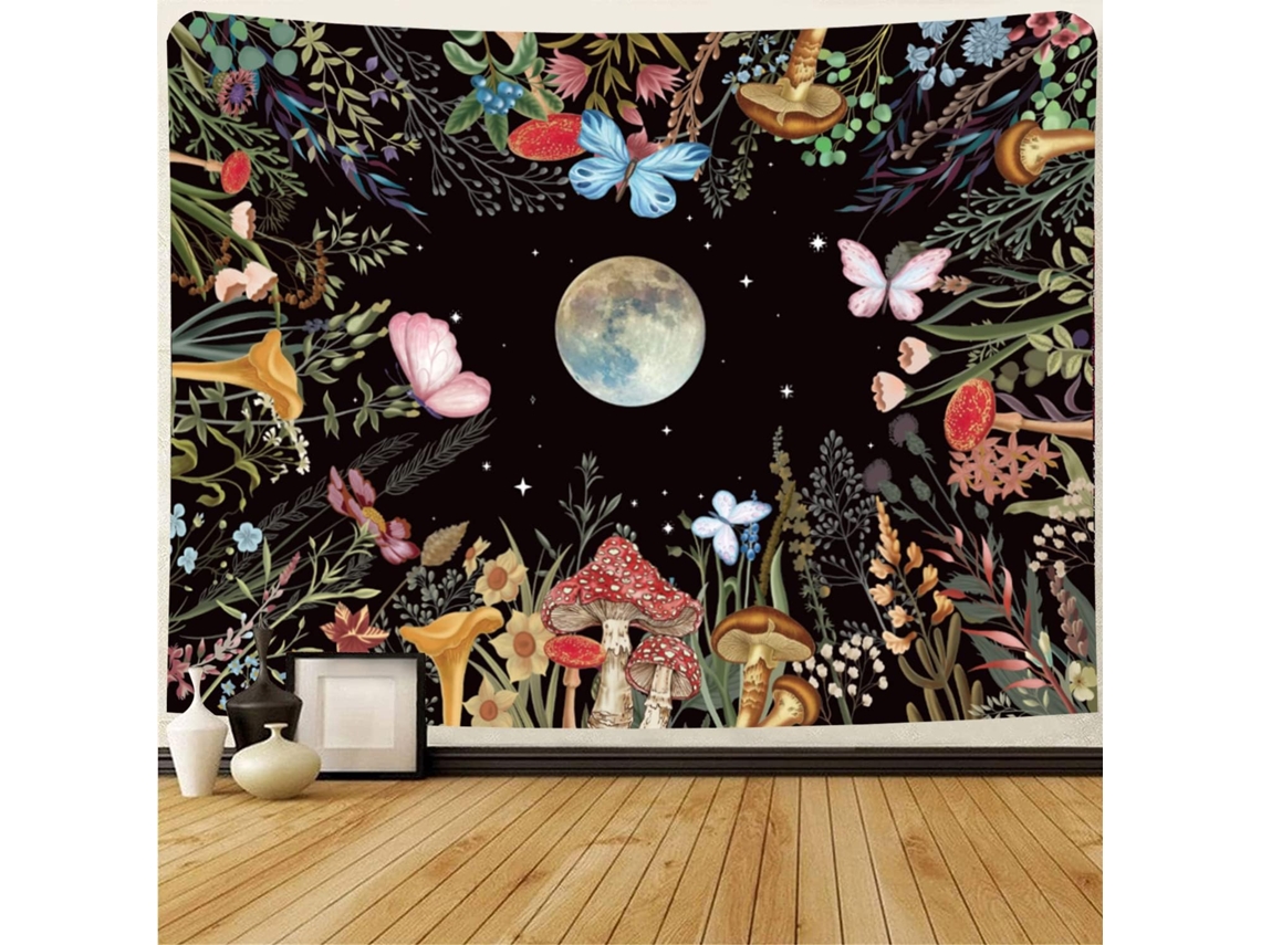 Tapeçaria Jardim Da Lua, Cogumelos, Luar, Decoração De Parede, Floral, Borboleta, Planta, Estilo Rústico Para Quarto, Dormitório E Sala De Estar, 1