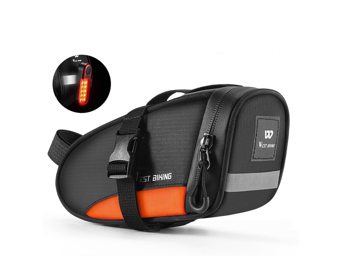 Preto + Cinza west Biking 12l Bolsa Bicicleta Portátil Refletiva Luz Traseira Pendurada Mini Ultraleve Impermeável Ciclismo Estrada Mtb