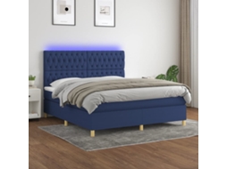 Vidaxl Cama Box Spring C/ Colchão E Led 160x200 Cm Tecido Azul