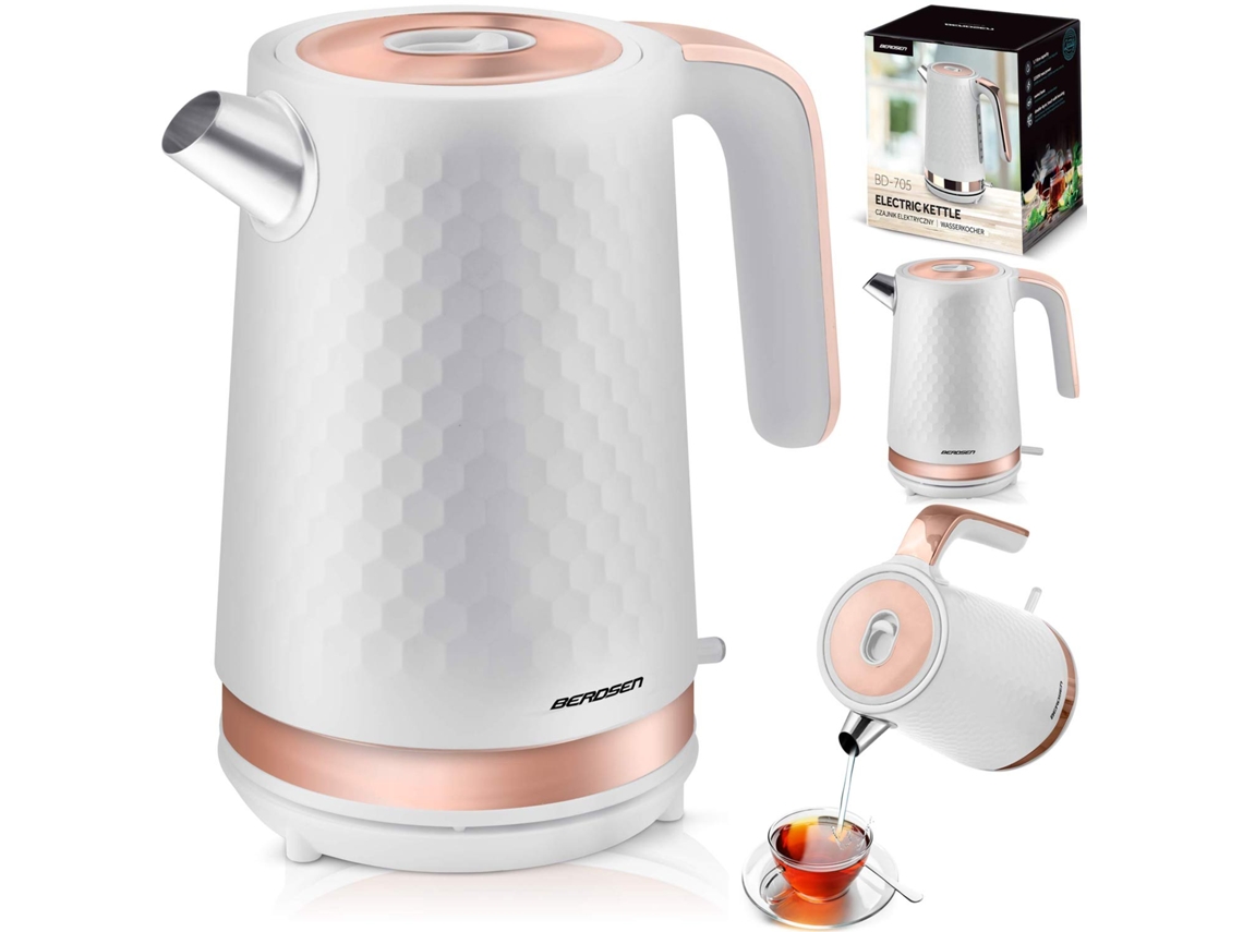 Chaleira Elétrica Berdsen Bd-705 de 1,7l em Branco e Cobre - Eficiente e Elegante