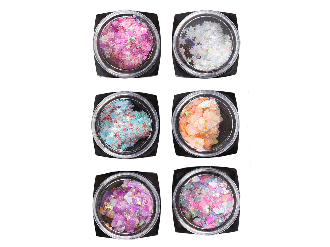 Set De Paillettes E Pó De Brilho Para Unhas Art Gel 6 Cores Ferramenta De Manicure