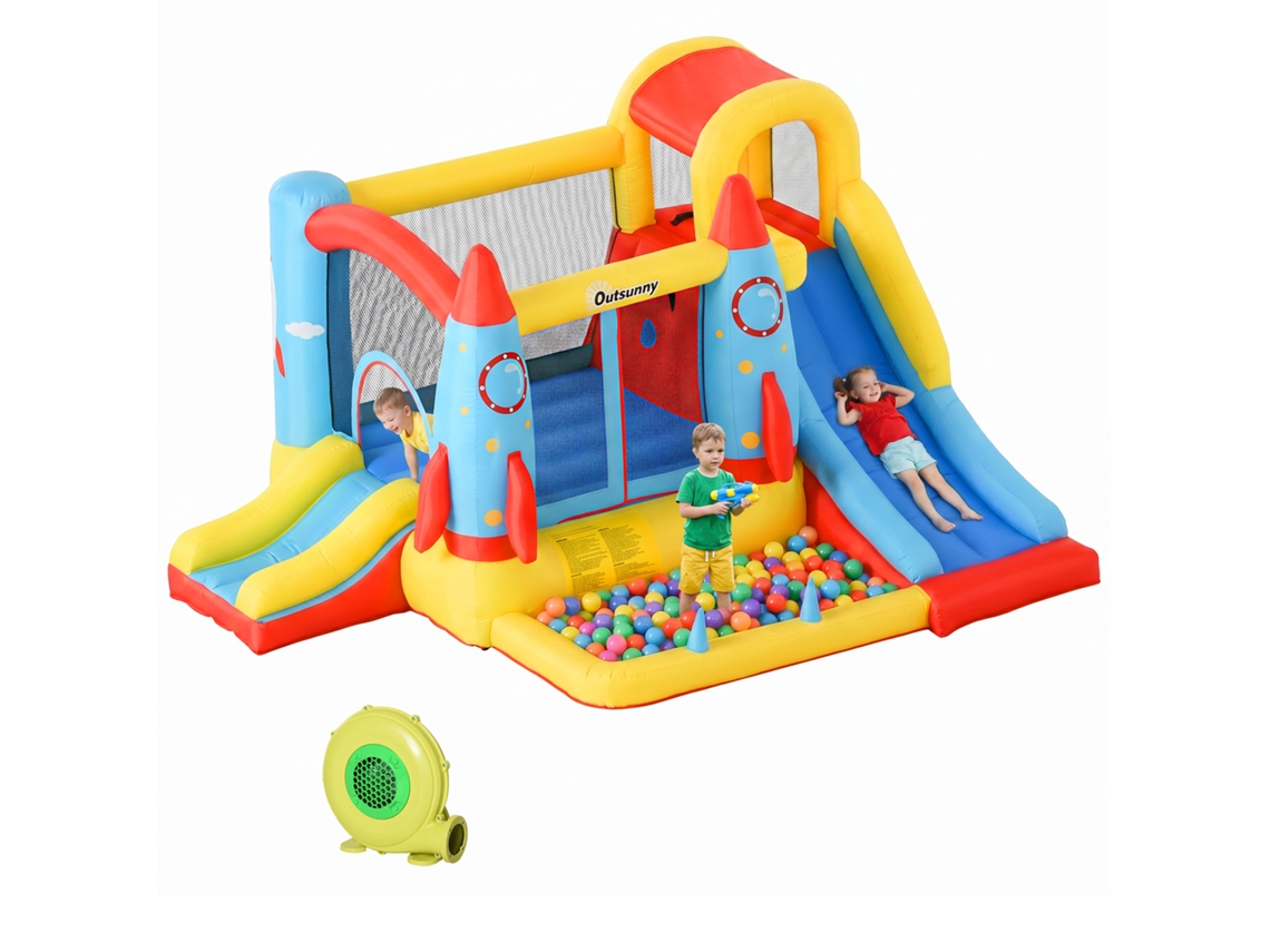 Castelo Insuflável Com 2 Escorregas Trampolim E Piscina Para Crianças Acima De 3 Anos Com Inflador E Bolsa De Transporte Para Interior Exterior
