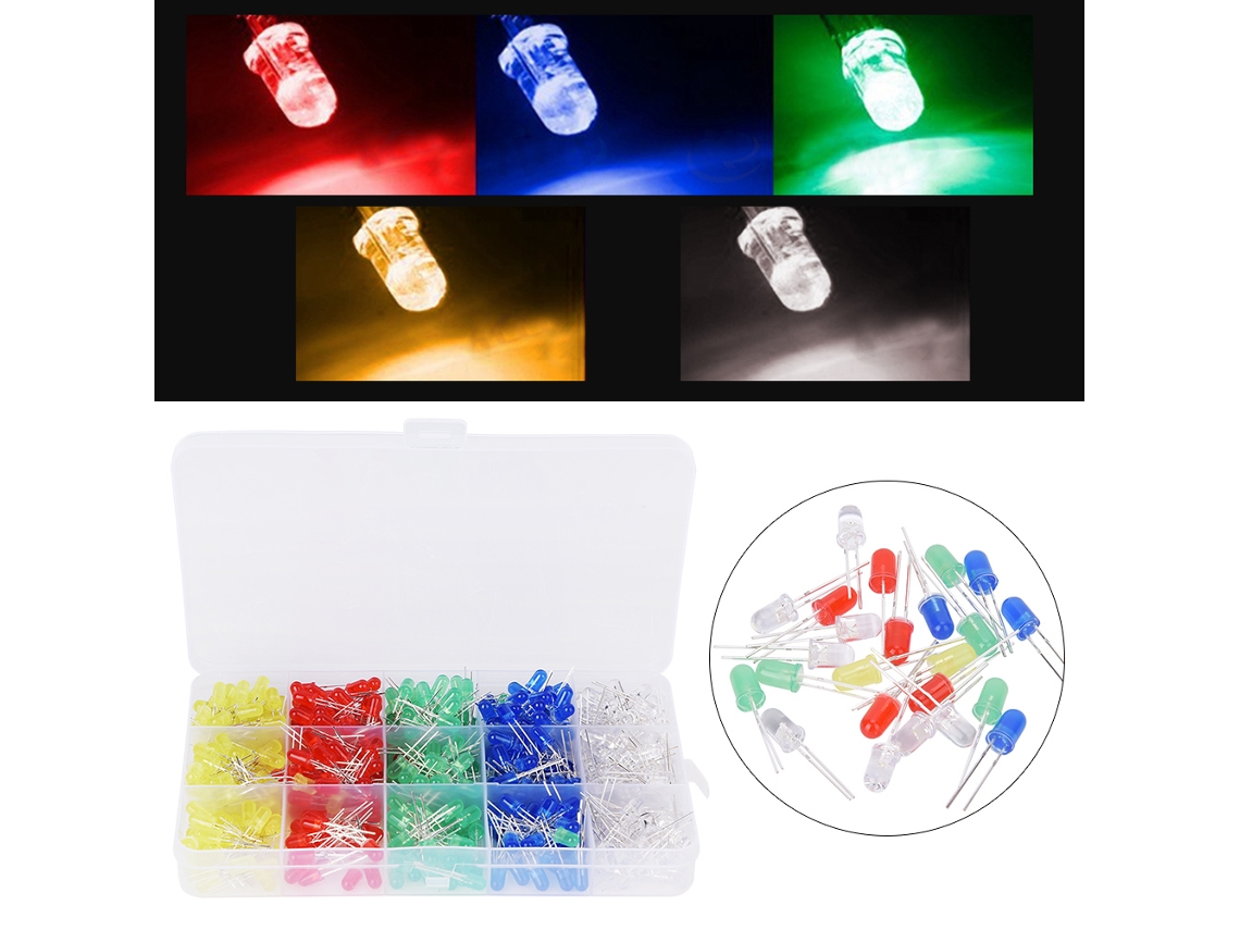 Kit Combinado De 500 Leds Laxiscreed De 5mm Com 5 Cores Para Componentes Eletrónicos
