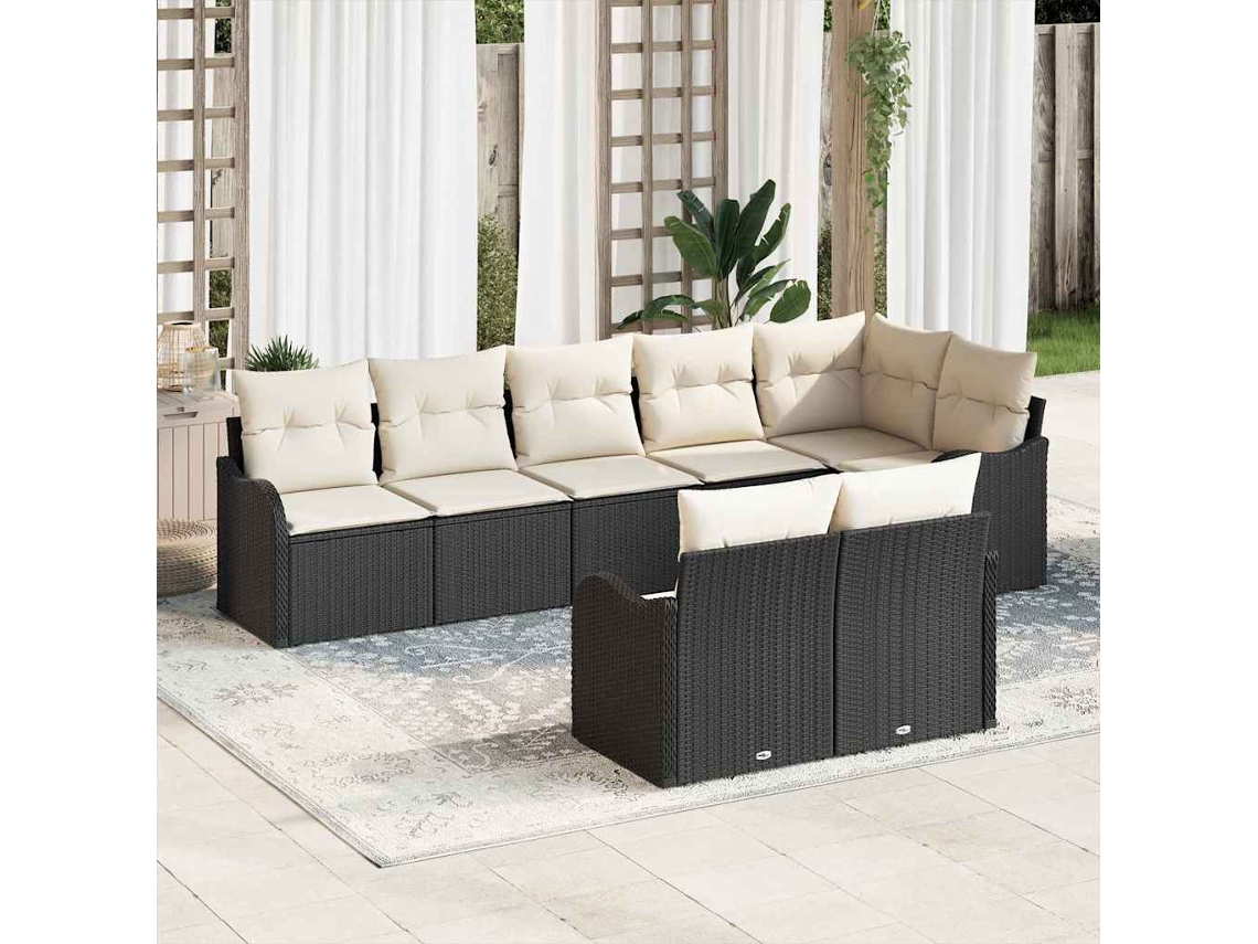 Conjunto De Sofá De Jardim Com Almofada 8 Pcs Preto E Branco Haochrymec