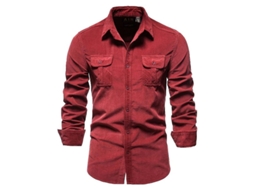 Fasst camisa Casual Slim Fit de Pana de Algodón para Hombre Con Manga Larga Y Cuello Abotonado
