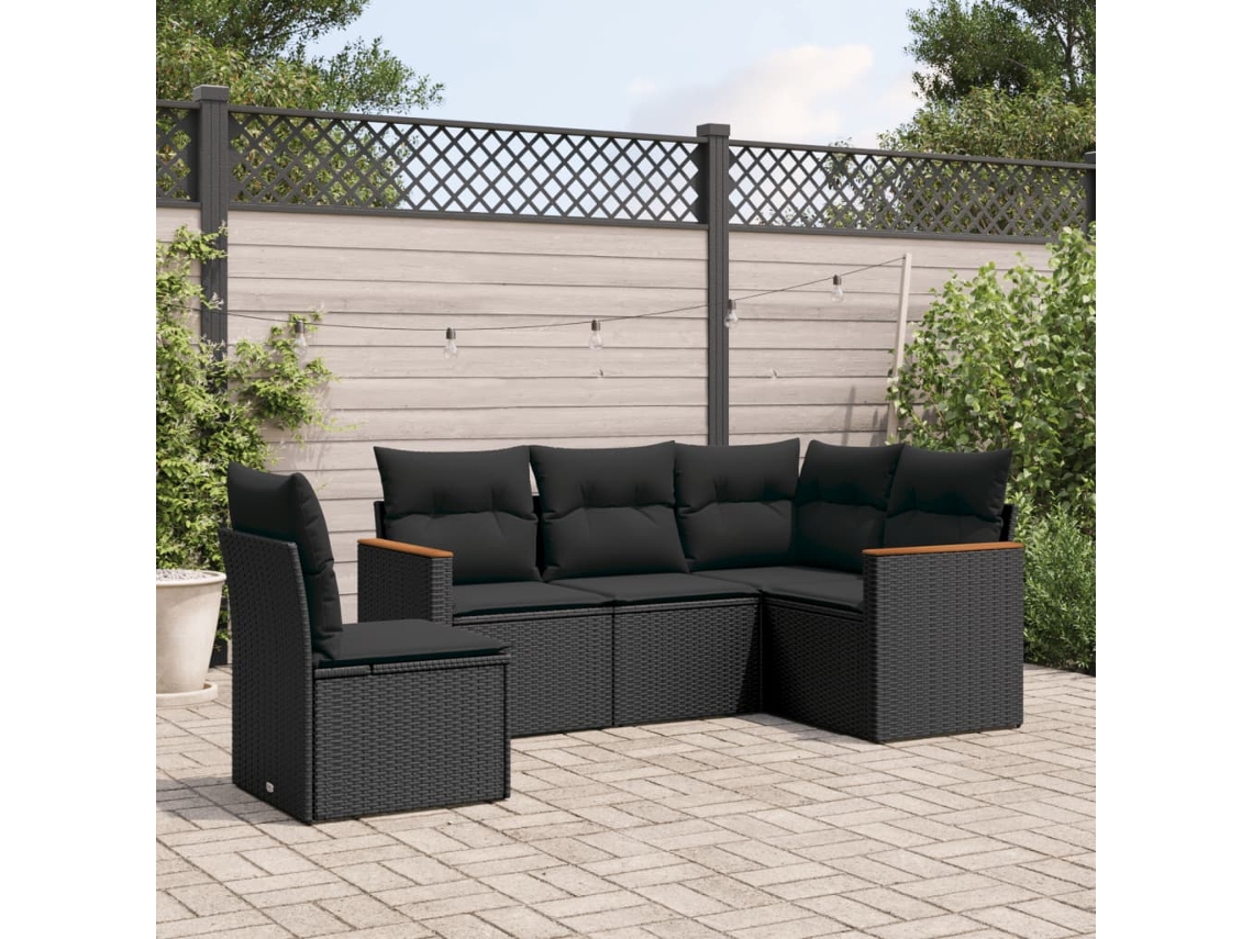 5 Pcs Conjunto Sofás De Jardim Com Almofadões Vime Pe Preto Dkd Home Decor