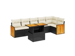 Conjunto de 7 Sofás para Jardim com Almofadões Vime Pe Preto MAISON EXCLUSIVE (7 pcs)