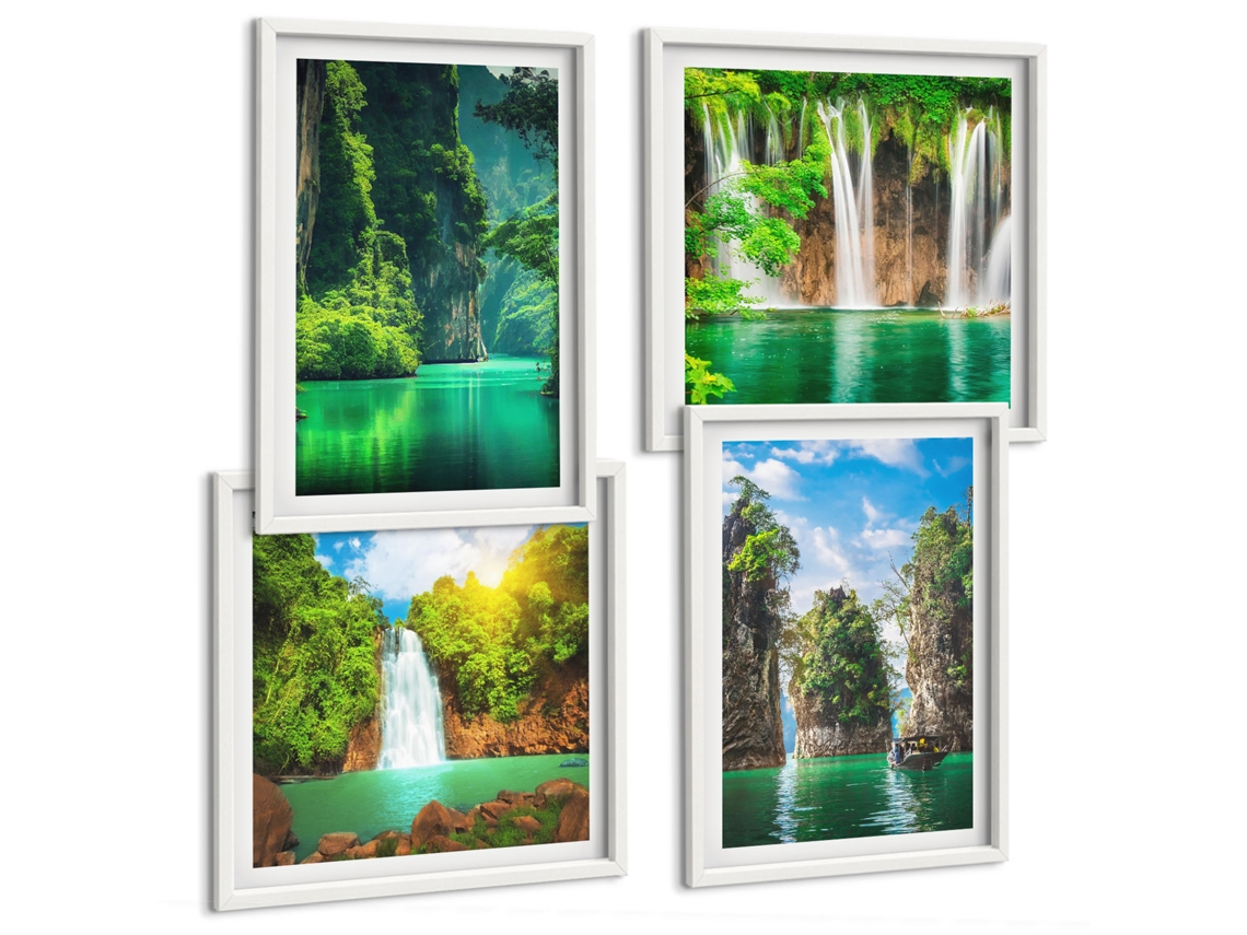 Pinturas Murais Modernas Paisagens De Montanha Com Rio Moldura Branca Pinturas De Quarto Espelharte (conjunto De 4 Imagens)