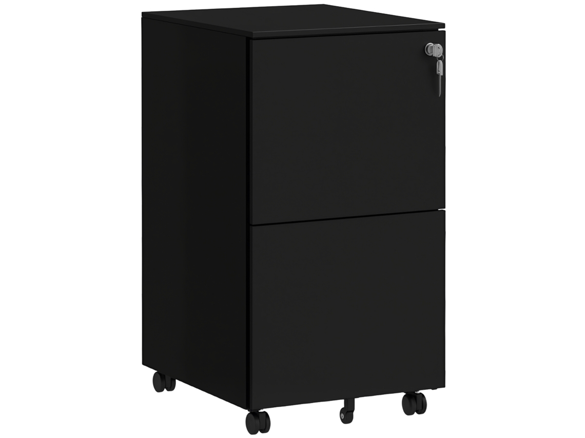 Arquivo Móvel De Contêineres, 2 Gavetas, Trancável, Enrolável, 37 Cm X 43,5 Cm X 67,5 Cm, Preto-pt