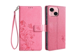 Capa Padrão Flor Borboleta Para Iphone 15 Pele Sintética Multicor