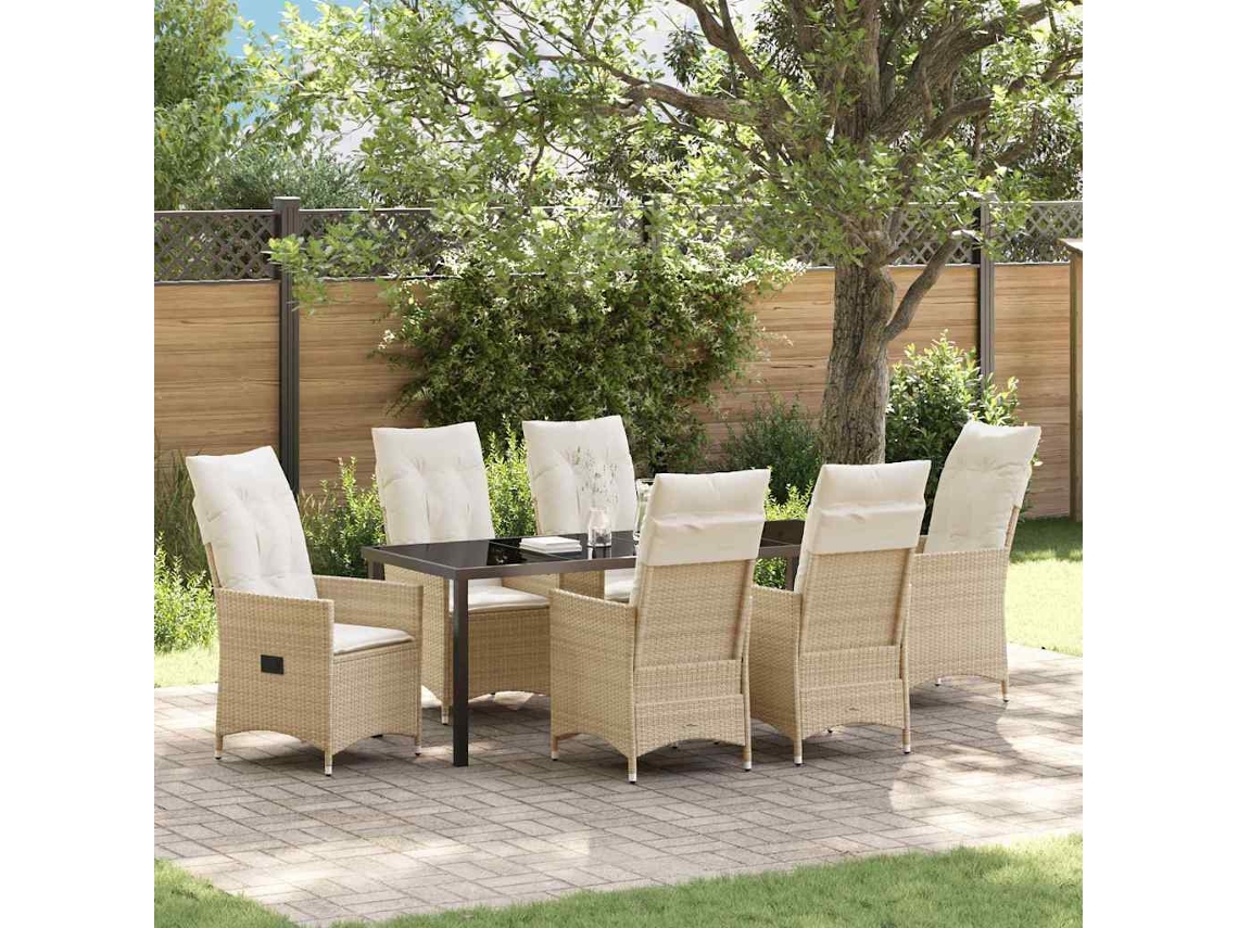 Vidaxl Conjunto De Jantar Para Jardim 7 Unid. Bege Vime Pe